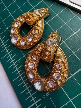 Rare Vintage BLANCA Matte Gold Door Knocker Clip-On Earrings